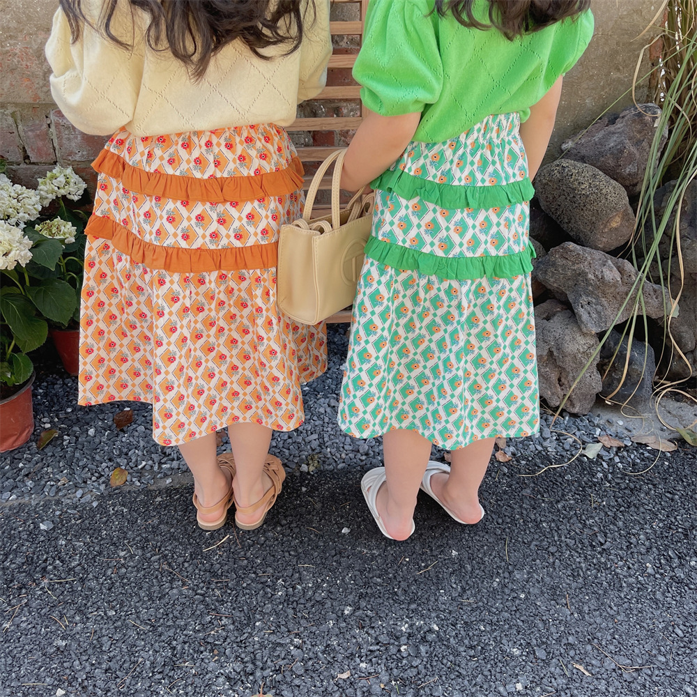2022 Summer Floral patchwork skirts 2-7 years Girls cotton casual skirts Kids Bottoms