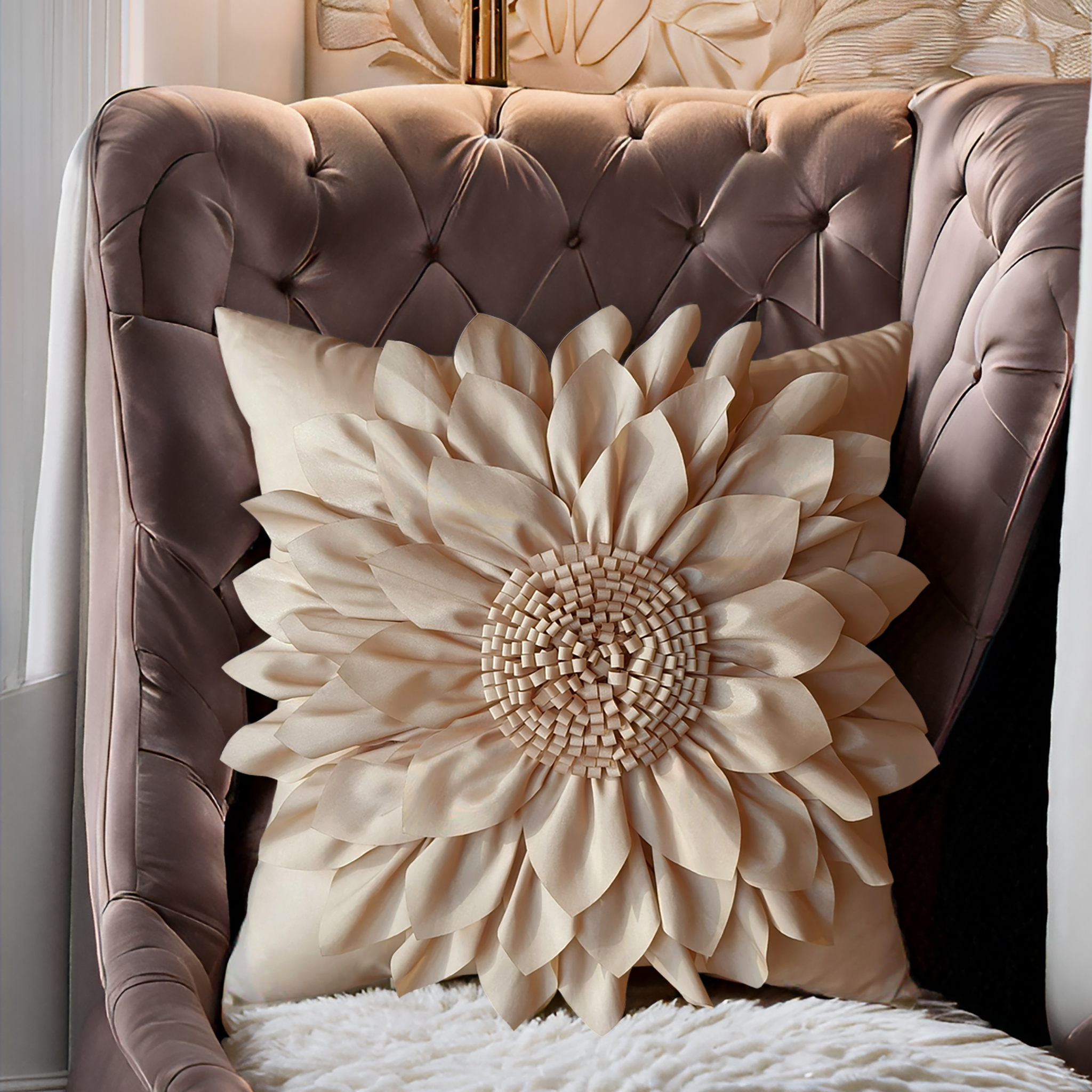 Capas de almofada decorativas bege para sofá 3d girassol capa de almofada luxo artesanal cama sofá bohemia taupe fronha