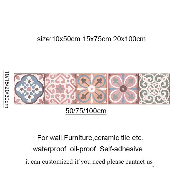 Pink vintage porcelæn peel stick flise stickers, vandtæt badeværelse køkken backsplash wall sticker retro boligindretning: 3 / 20 x 100cm