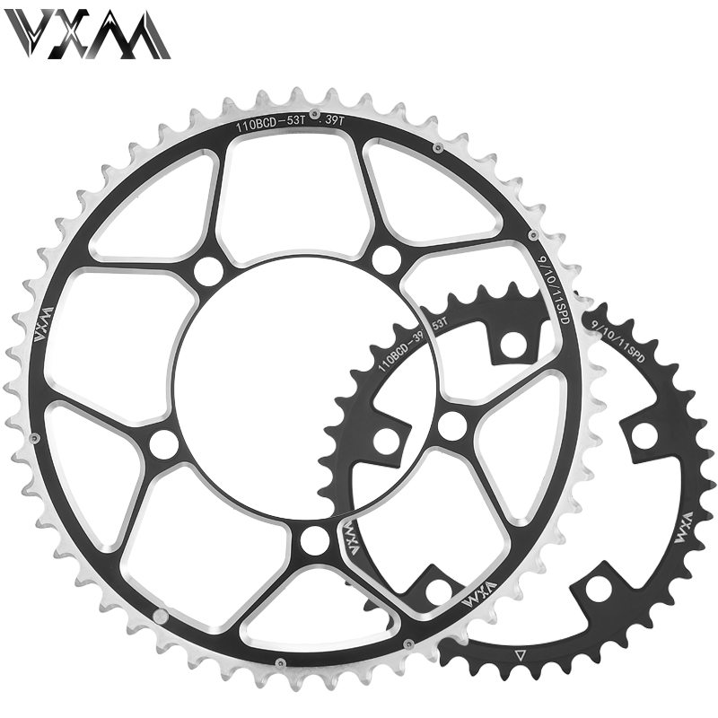 VXM-plato doble para bicicleta 110BCD 34T 50T 36T 52T 39T 53T, juego de bielas para bicicleta de carretera, disco de conducción, rueda dentada de aluminio, disco plegable para bicicleta: Azul marino