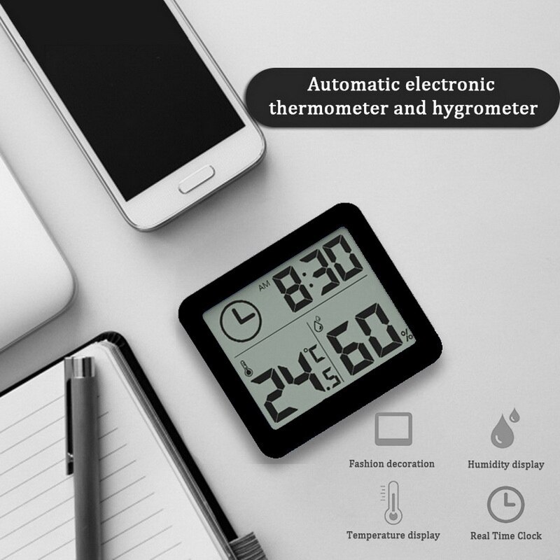 Digital Wireless Weather Clock Station Temperature Humidity Monitor Waterproof Indoor Outdoor Hygrometer Thermometer With Sensor: black