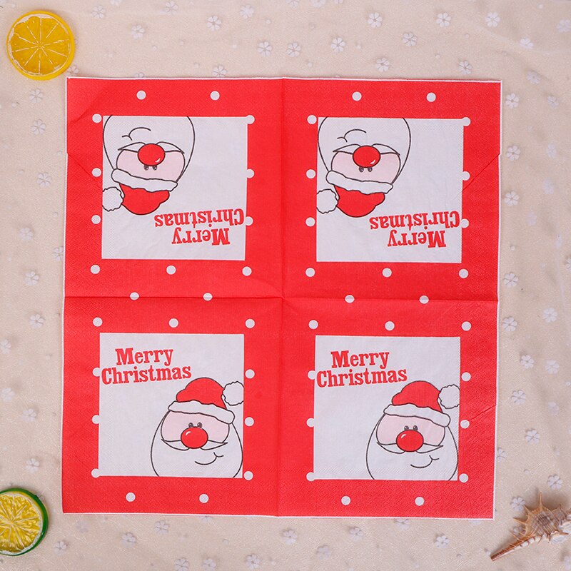 20 stk juleservietter papir julemand print festival serviet lommetørklæde til hjemmet julebord dekoration