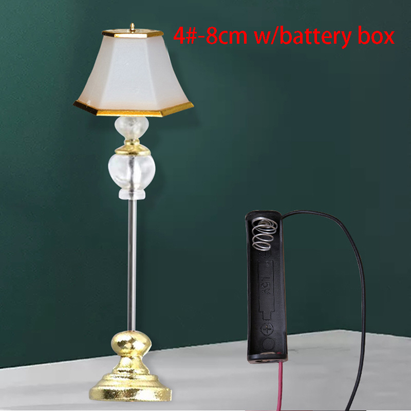 Antike Puppenhaus Miniatur möbel Mini Stehlampe Nacht LED Lampe Licht Tisch lampe mit Batterie kasten Puppenhaus Zubehör: WHITE