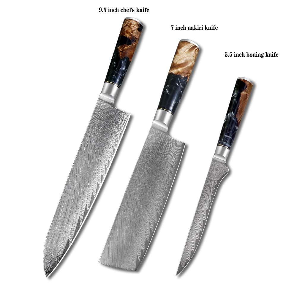 JUMCSONG 1-8 Piece Kitchen Knife Set Damascus Steel Chef Bread Peeled Santoku Sharp Nakiri Cook Kitchen Knife
