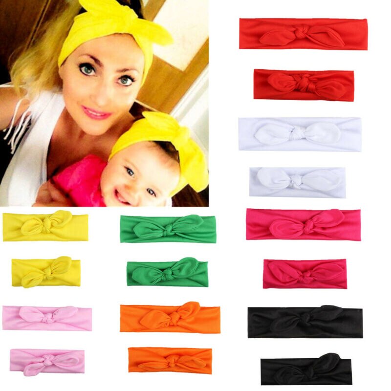2PCS Mama & Baby Headband Headwear Toddler Girls Mommy and Me Elastic Bow Knotted Turban Hair Band Princess Bow hair accessories