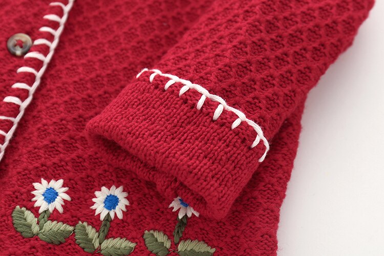 Spring Autumn Baby Girl's Beautiful Clothing, Age For 9M-2T, With Flowers Pattern, Big Red Embroidered Hooded Sweater Jacket