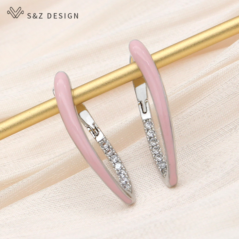 S&Z Mode Goud Kleur Groen Emaille Dangle Oorbellen Voor Vrouwen Bruiloft Zirconia Sieraden: Donker Goud