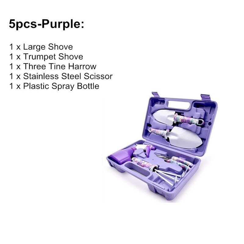5 pièces/10 pièces ensembles d'outils de jardin pelle de plantation sécateurs râteau vaporisateur bouteille jardinage ensemble d'outils de plantation horticole: 5pcs purple