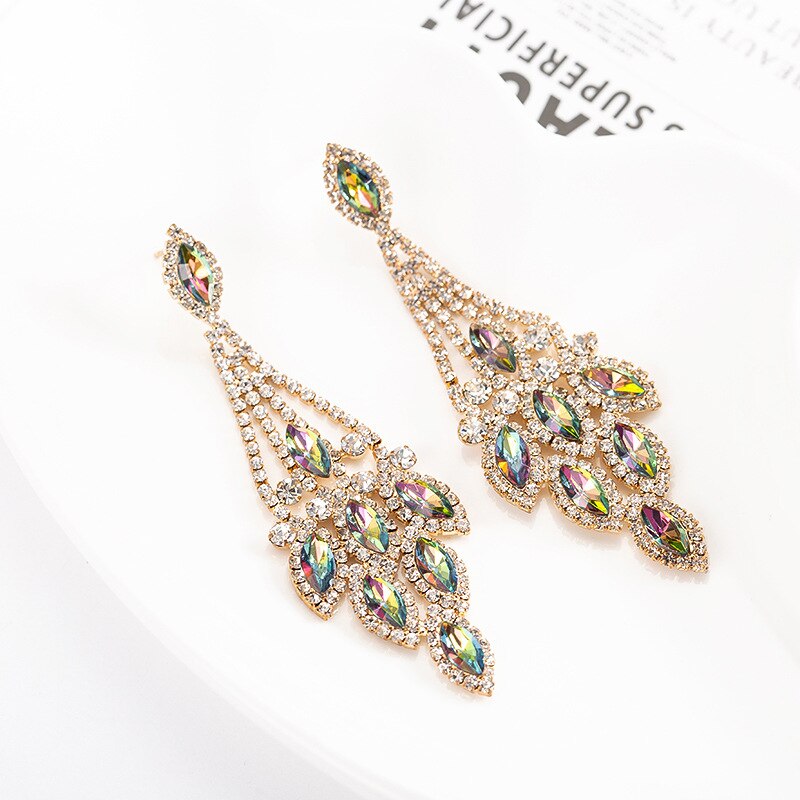 Grote Kristallen Oorbellen Elegante Dame Mode Bruiloft Sieraden Strass Oorbel Voor Vrouwen Prom Party Sieraden Accessoires: multicolor