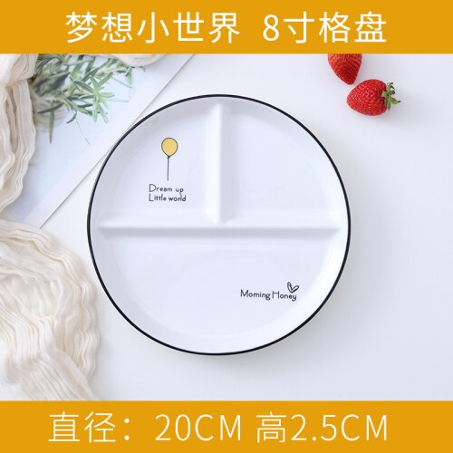 Vajilla para desayuno para una persona, plato de cerámica para pérdida de peso para niños, tres compartimentos: 8-inch triple tray