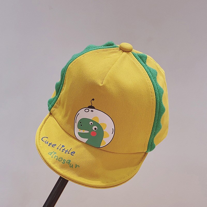 Baby Baseball Cap Cartoon Dinosaur Baby Girl Boy Hat Spring Summer Children Cotton Sun Visor Cap: yellow