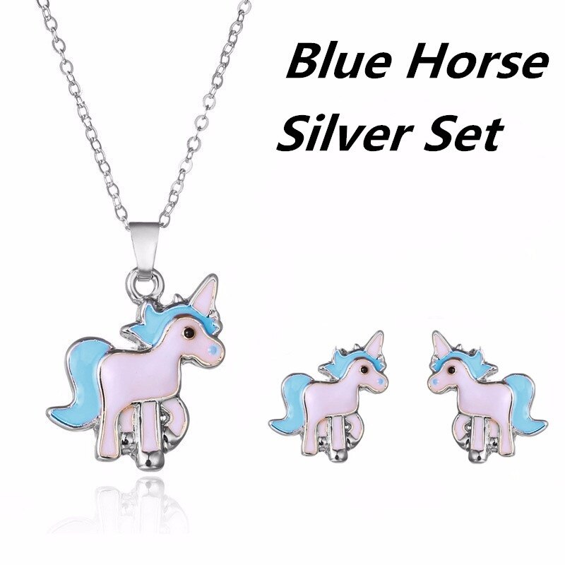 3 teile/satz Anhänger Halsketten Ring einstellen Rosa Pferd Einhorn Schmuck Zubehör Halsketten für Frauen Mädchen Bausätze Hochzeit Party: 3