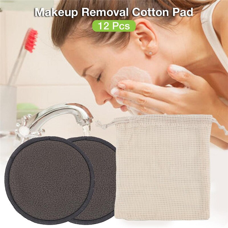 12PCS/SET Reusable Bamboo Fiber Washable Rounds Pads Makeup Removal Pads Cotton Facial Cleansing Face Wipes for Eye Mascara