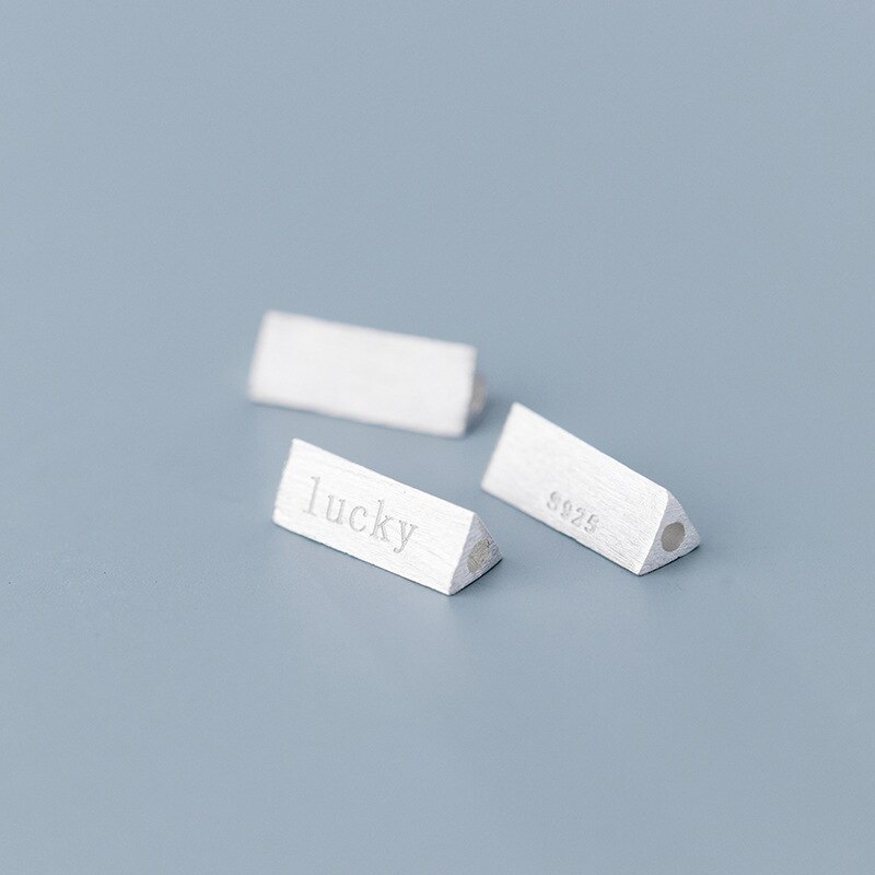 100% 925 Sterling Silver Wire Drawing Triangle Spacer Beads lucky Engraved S925 Silver Beads DIY Jewelry Make Bracelets Necklace: silver 1pcs