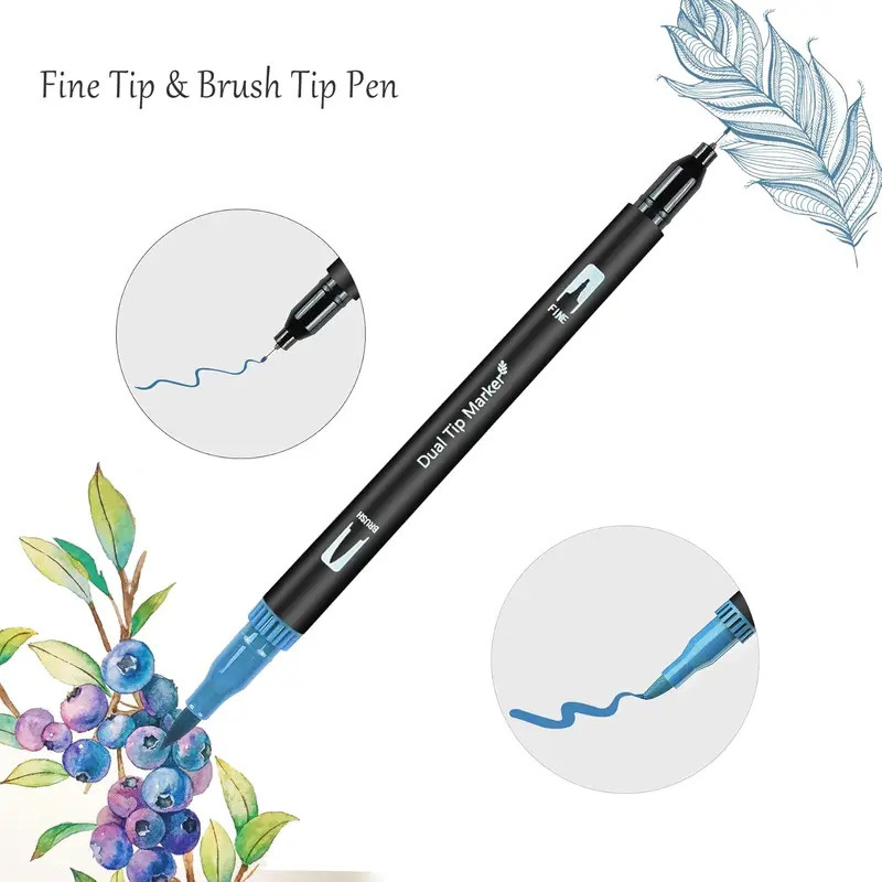 Dual Tip Marker Set: Fineliner & Brush Tips, Felt Pens – Art Markers for Watercolour, Calligraphy & Drawing