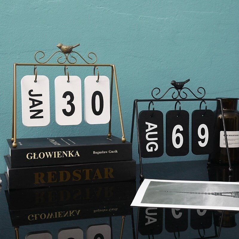 DIY Iron Bird Page Flip Calendar Decoration Crafts Wooden Perpetual Calendar Home Decoration Accessories Modern