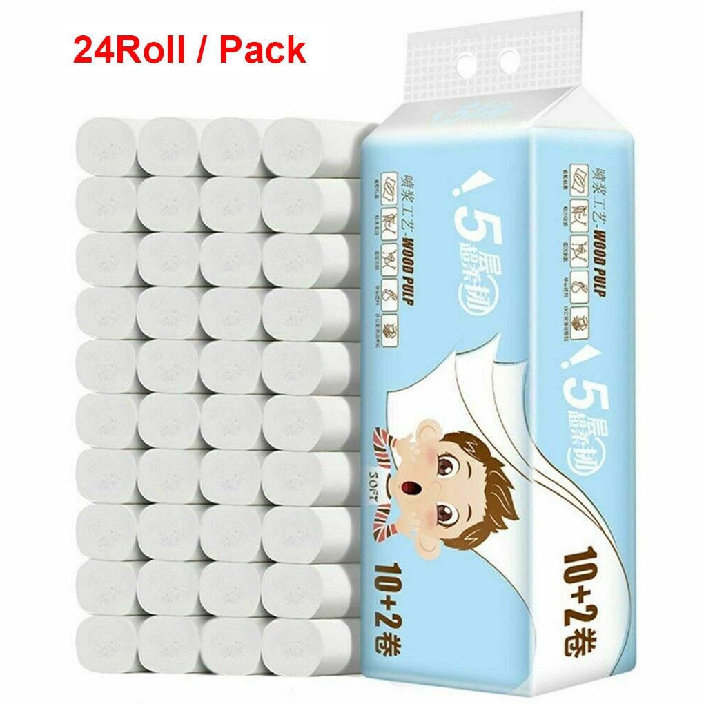 24 Rolls Toilet Tissue Home Bathroom Roll Paper Towel Tissue Roll 5 Layers Soft Toilet Paper Reinforced Wood Pulp Toilet Paper