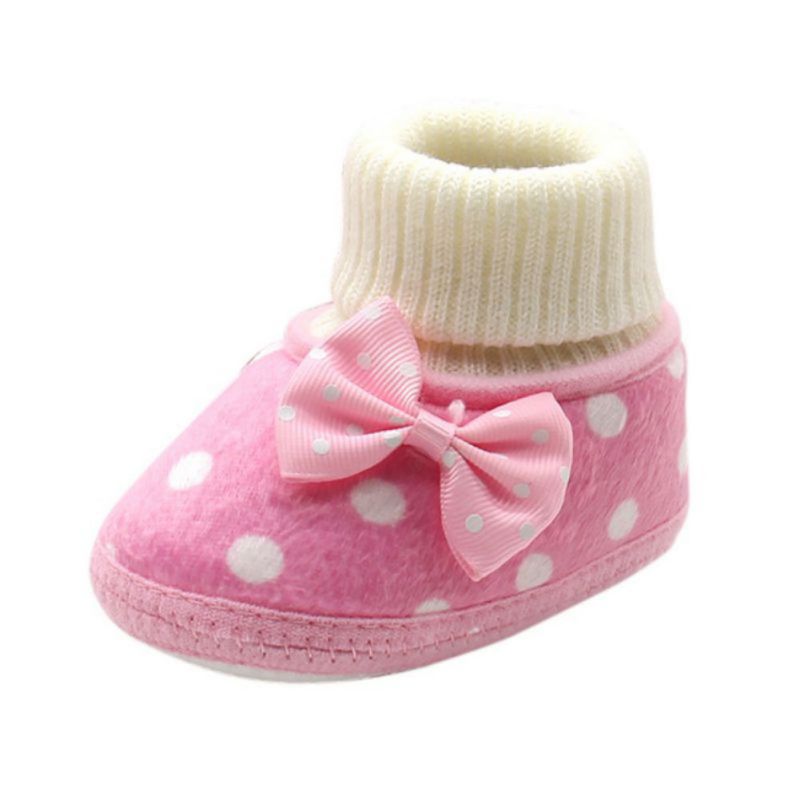 Baby Shoes Newborn Baby Girl Bowknot Fleece Snow Boots Booties White Princess Shoes Pink Purple Red Winter Warm Shoes