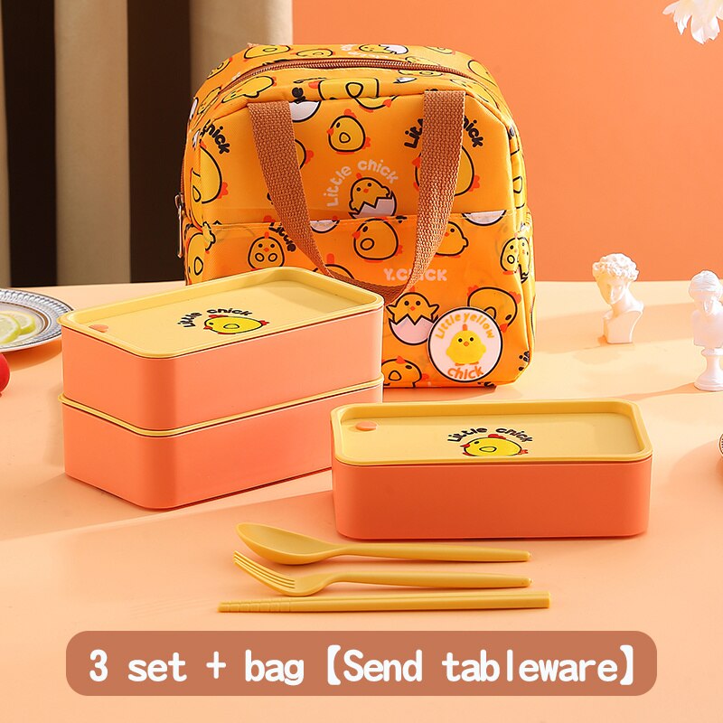 Y.Chick Kids Lunch Box For School Microwave Plastic Bento Lunch Box With Movable Compartments Salad Fruit Food Container Box: 3 Layer Set