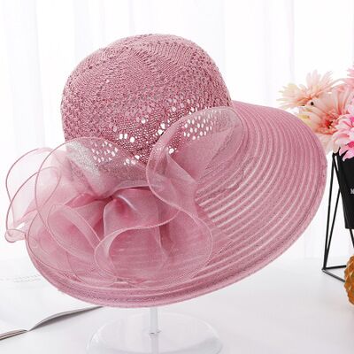 Kerk Hoeden Voor Vrouwen Breien Hollow Vintage Style Organza Zonnehoed Elegante bloemen Vrouwen Party Wedding Hoeden Haar Accessoire: Leather pink