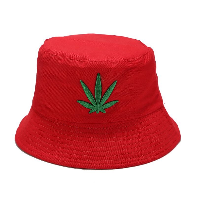 Broderi ahornblad spand hat mænd og kvinder reversibel hip hop fisker panama hætter bomuld udendørs sommer swag fiskeri hatte: Rød-sort