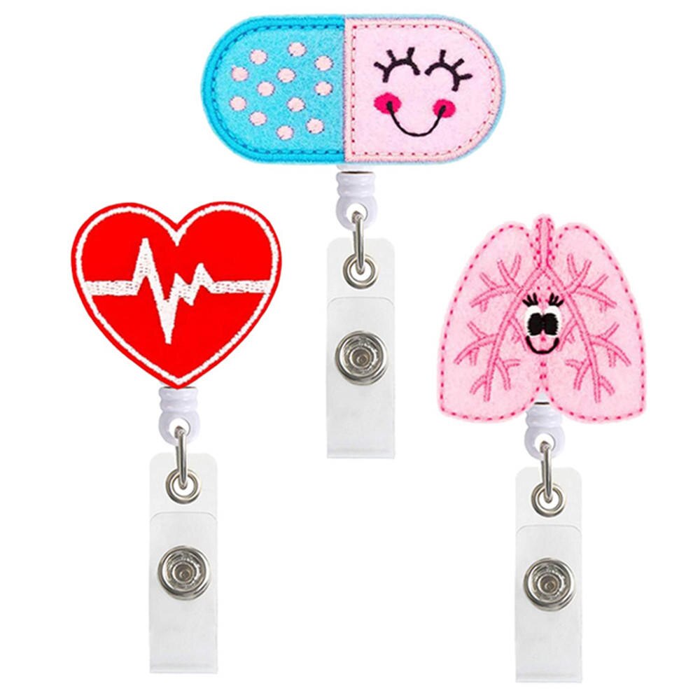Cute Retractable Nurse Badge Reel Clip Badge Holder Students Doctor ID Card Holder Kawaii Needle Organ Heart Brain Pattern