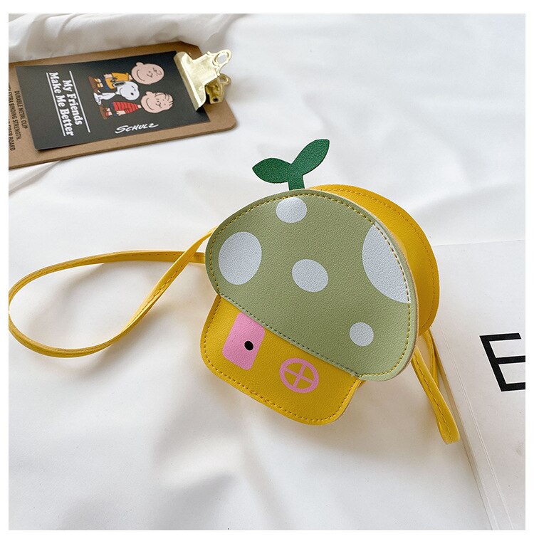 Cute Children Mini Shoulder Bags Lovely Girls Mushroom Coin Purse PU Leather Kawaii Baby Kids Small Crossbody Bags: Green