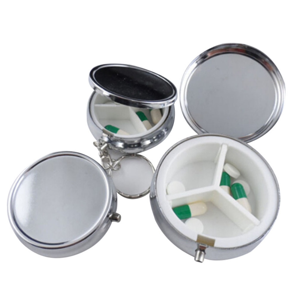 1 stk 3 celle runde pilleæsker sølv metal medicin tablet holder fordelagtig beholder pille etui lille etui