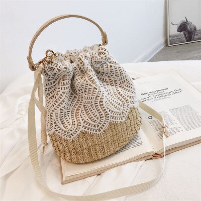 Stro Geweven Handwerk Tas Vrouwen Crossbody Tas Handtas Mode Koreaanse Toevallige Emmer Zak Zomer Vrouwelijke Strand Tas Torebka: Leaves