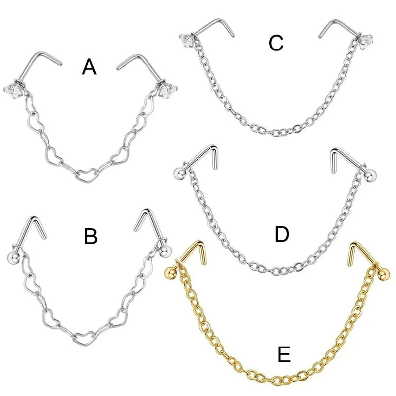 Novo nariz duplo piercing corrente nariz para narina piercing aço inoxidável nariz parafuso prisioneiro decoração brinco piercing corrente feminina