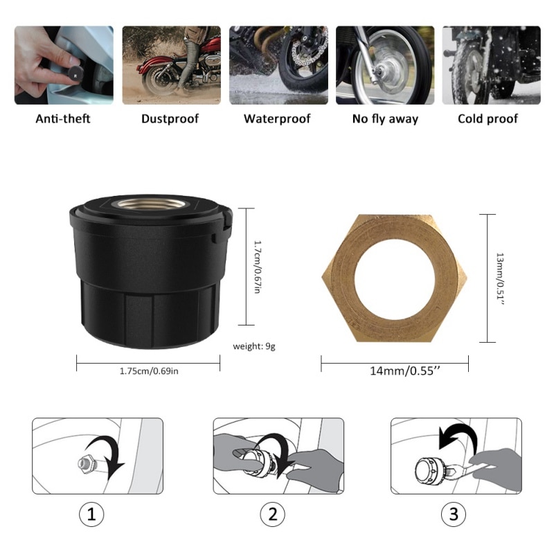 Motorcykel Dæktrykssensor TPMS Bluetooth 4.0 til Android/iOS Telefon