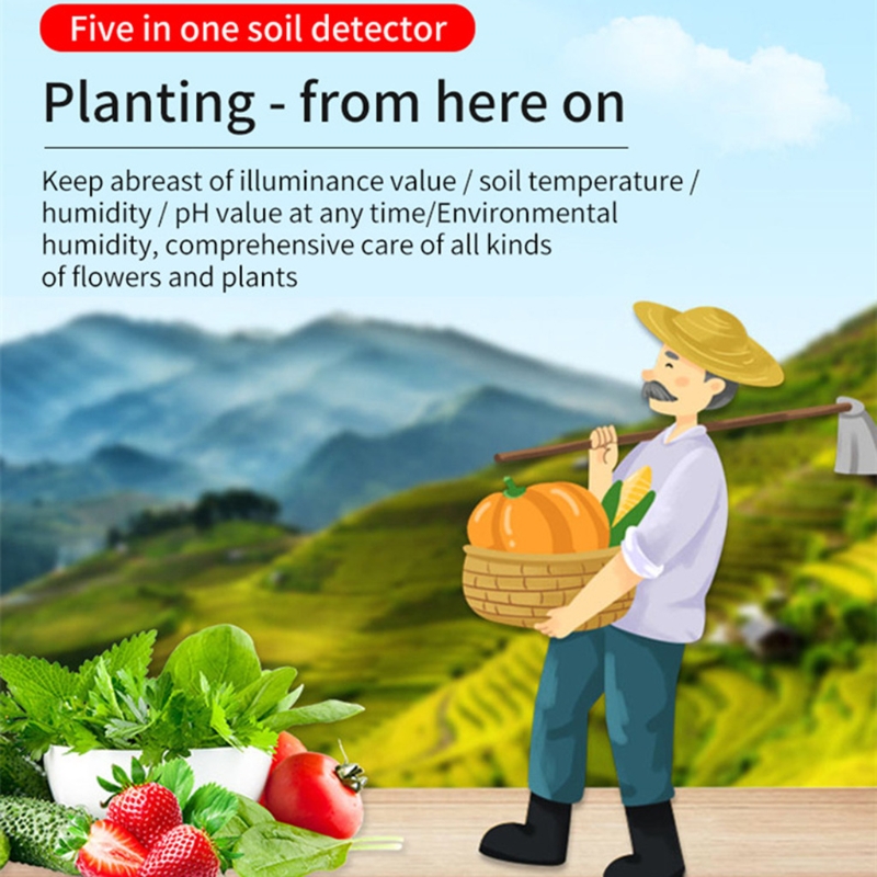 Soil Meter with Long Alloy Probe 5-in-1 Soil PH Meter Moisture/Temerature Tester