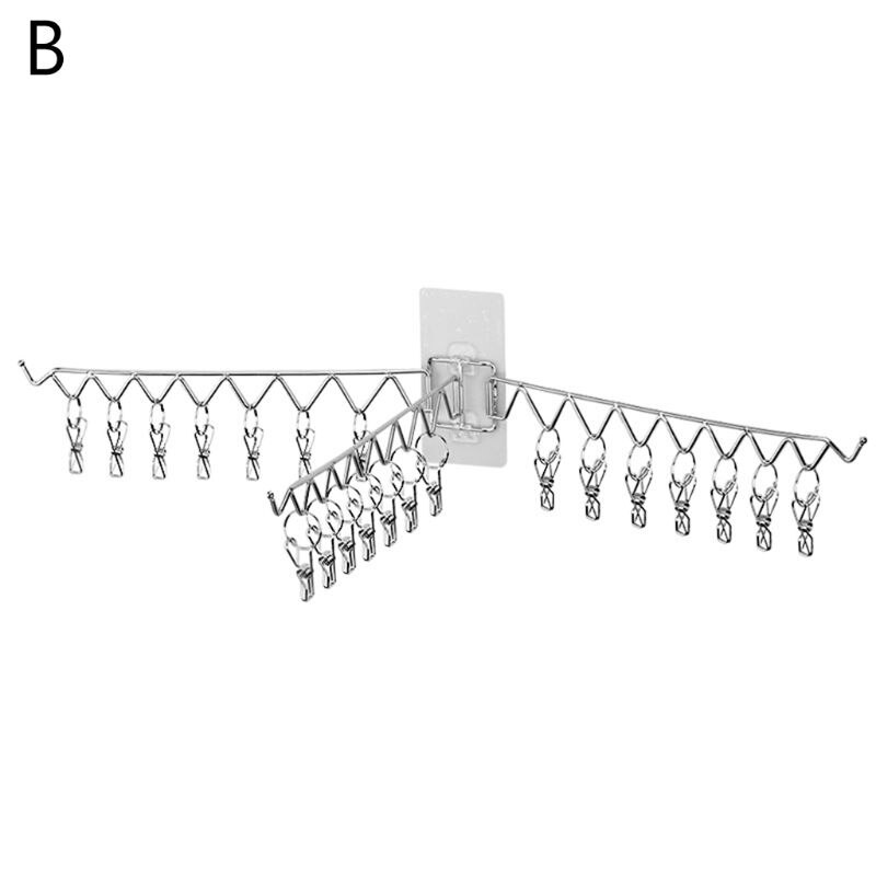 Stainless Steel Foldable Wall Mounted Clothes Hanger Rotatable Windproof Rack P0RE