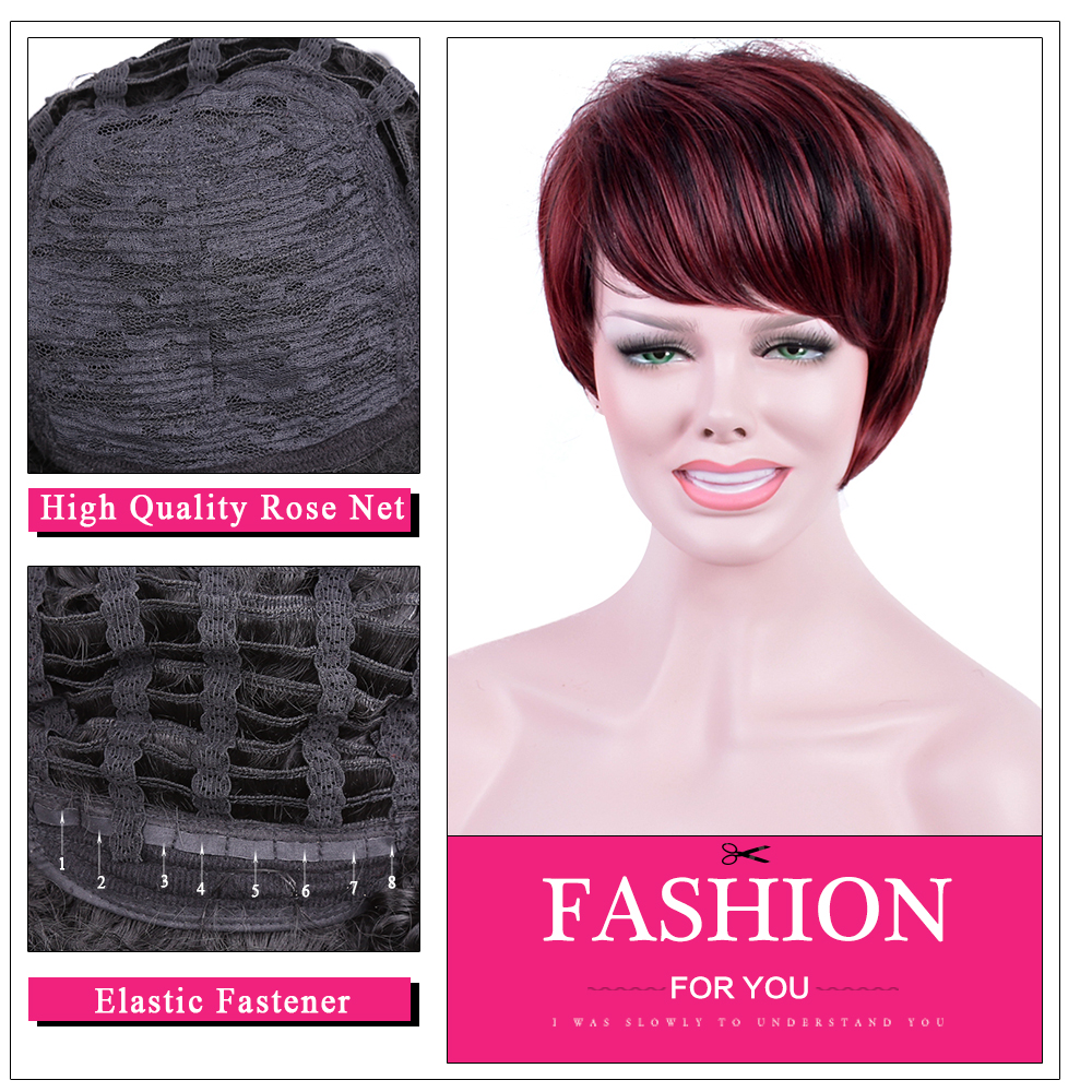 Amir kort rakt hår med delad lugg syntetiska peruker för svarta kvinnor svart blandat vinrött kvinnligt hår tupé