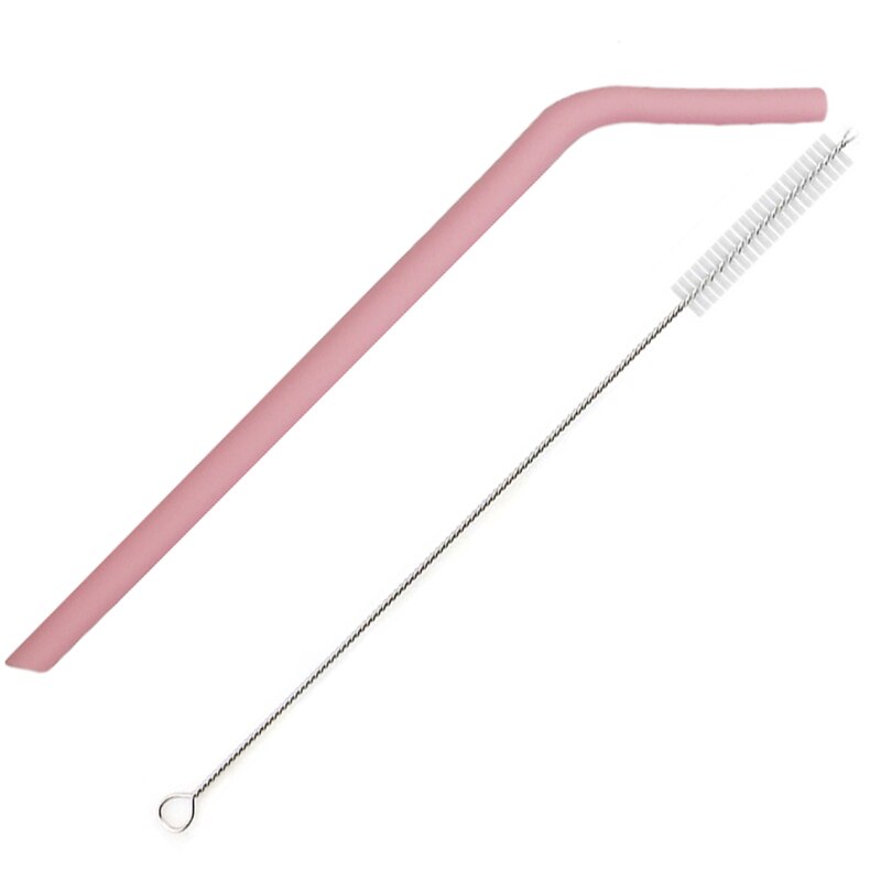 1 stk silikone genanvendeligt sugerør lange fleksible sugerør farverige sugerør brede 10mm smoothie juice sugerør med rensebørster: Pink bøjet