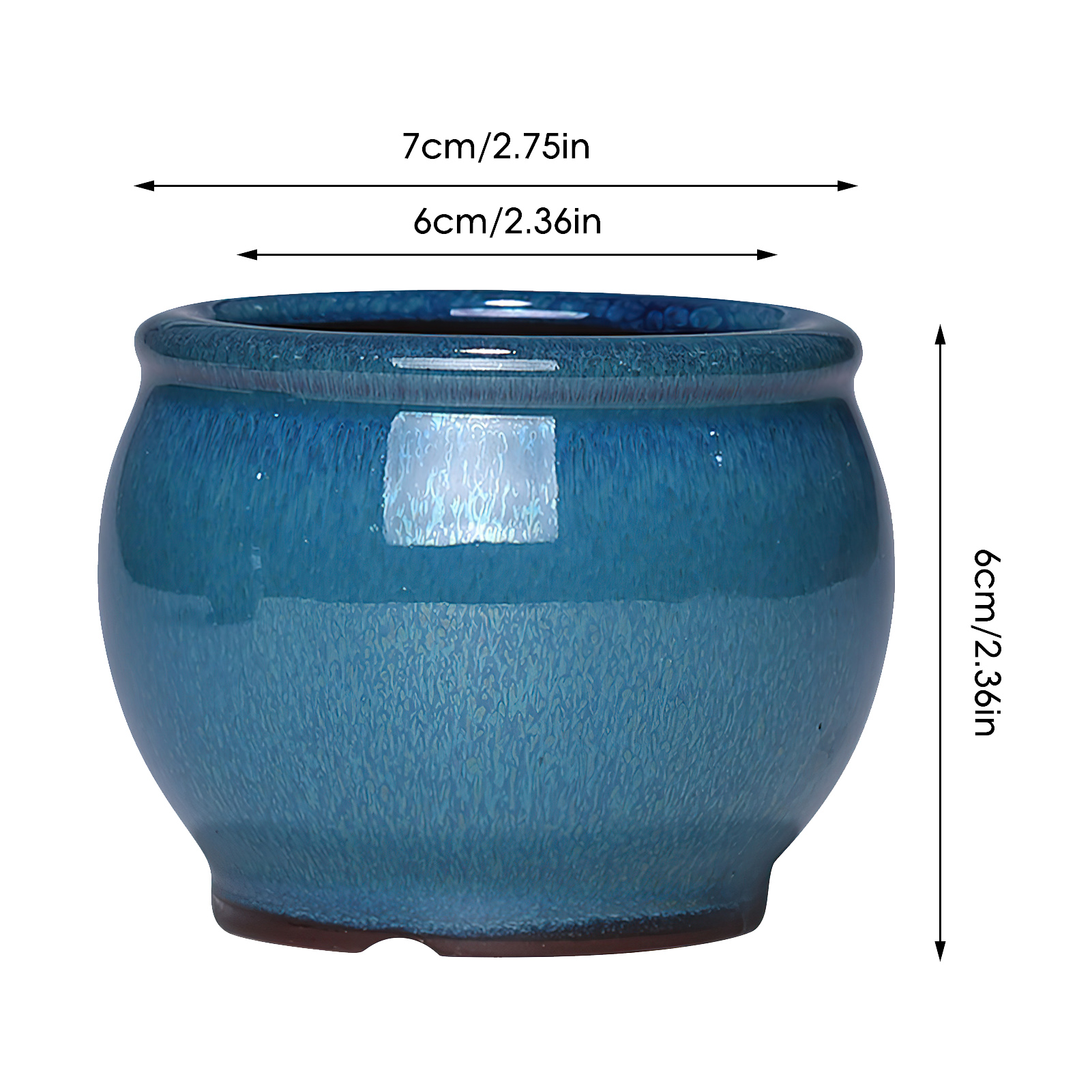 Pot de fleur succulente en céramique, Pots de bonsaï en poterie de Style chinois avec trou de vidange, pierre de grès violette pour décoration de bureau et de maison: Bleu