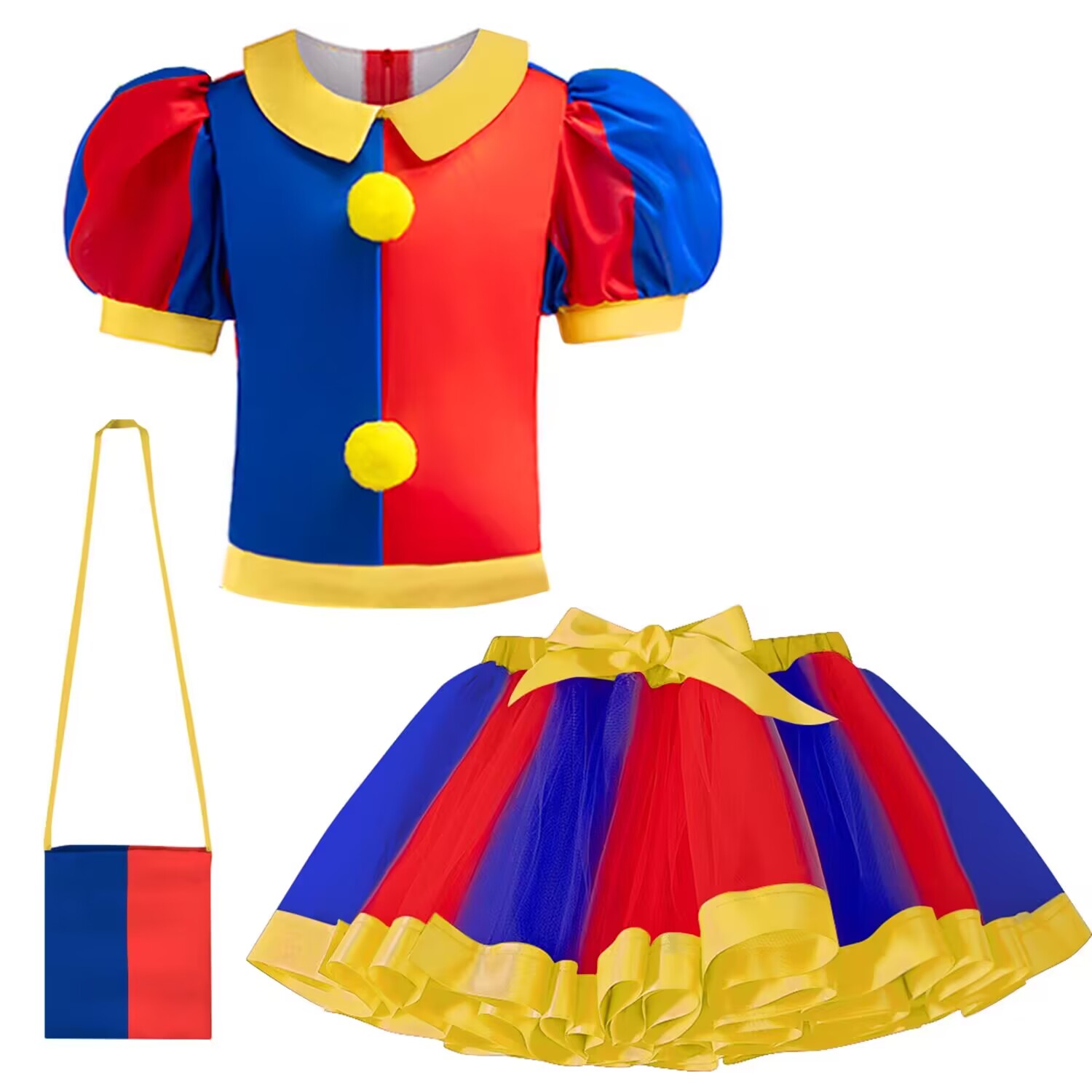 Children Clown Cosplay Costume Halloween Role Play Costumes Stage Performance Sets Girls Theme Party Skirt Suit: XS / MULTI