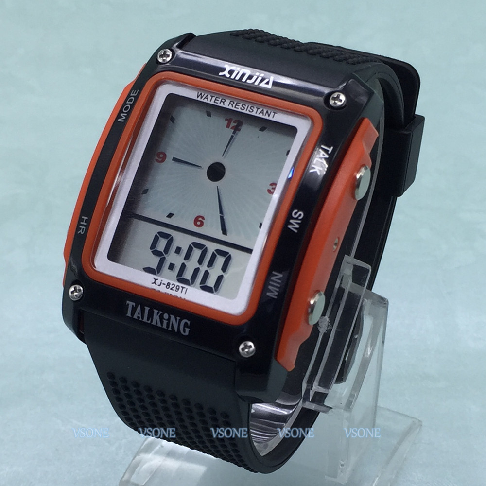 Rechthoekige wijzerplaat, italiaans sprekend horloge voor blinden en ouderen elektronisch sporthorloge 829ti