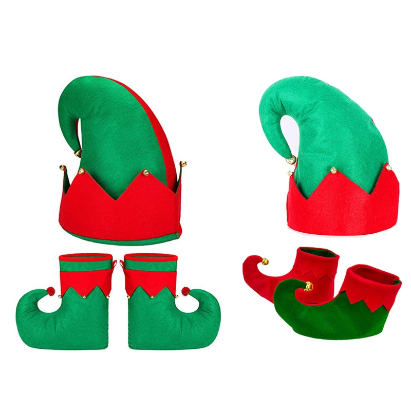 Sombreros de Navidad para adultos y niños, botas de elfo, calcetines de elfo de Navidad, zapatos de caramelo, sombrero, vestido de graduación, disfraz de vacaciones de Navidad, 3 piezas