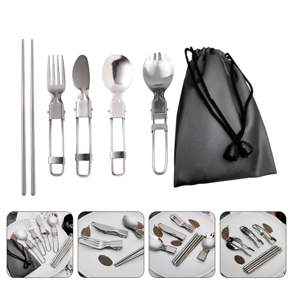 1 Set Stainless Steel Tableware Durable Flatware Kit for Outdoor Camping