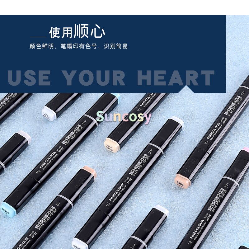 Finecolour-pincel suave de doble punta EF102, rotuladores profesionales para dibujo y arte, 480 colores