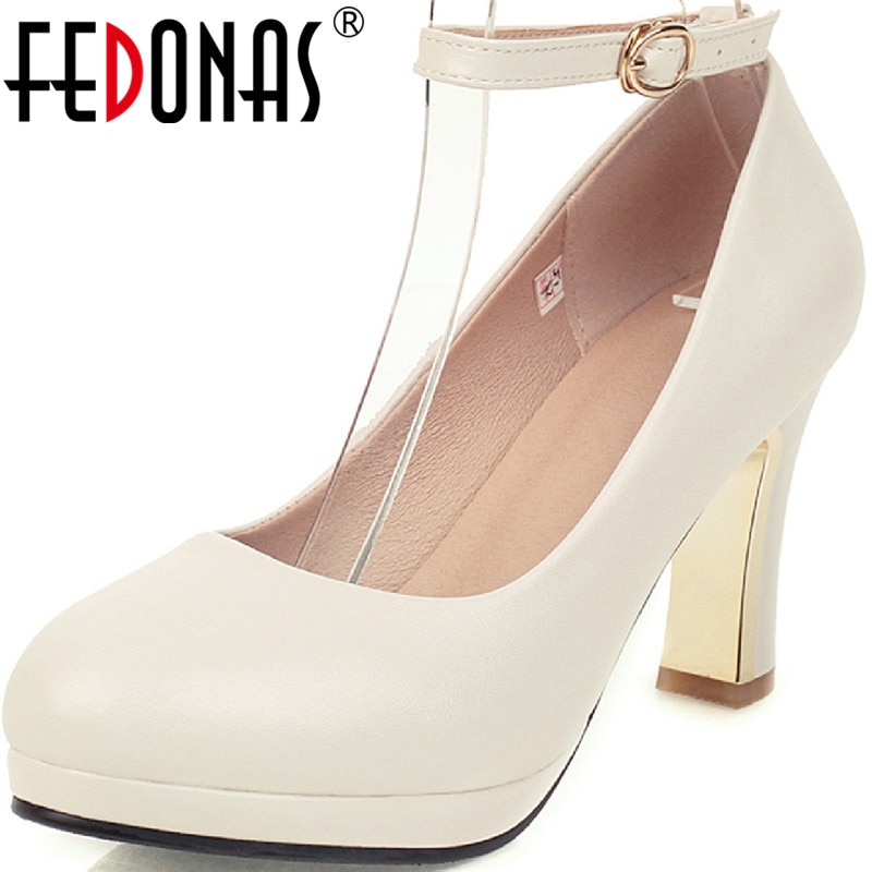 Fedonas kvinder bryllup høje hæle pumps ensfarvet slip on pumps forår sommer rund tå nyeste mærke sko kvinde