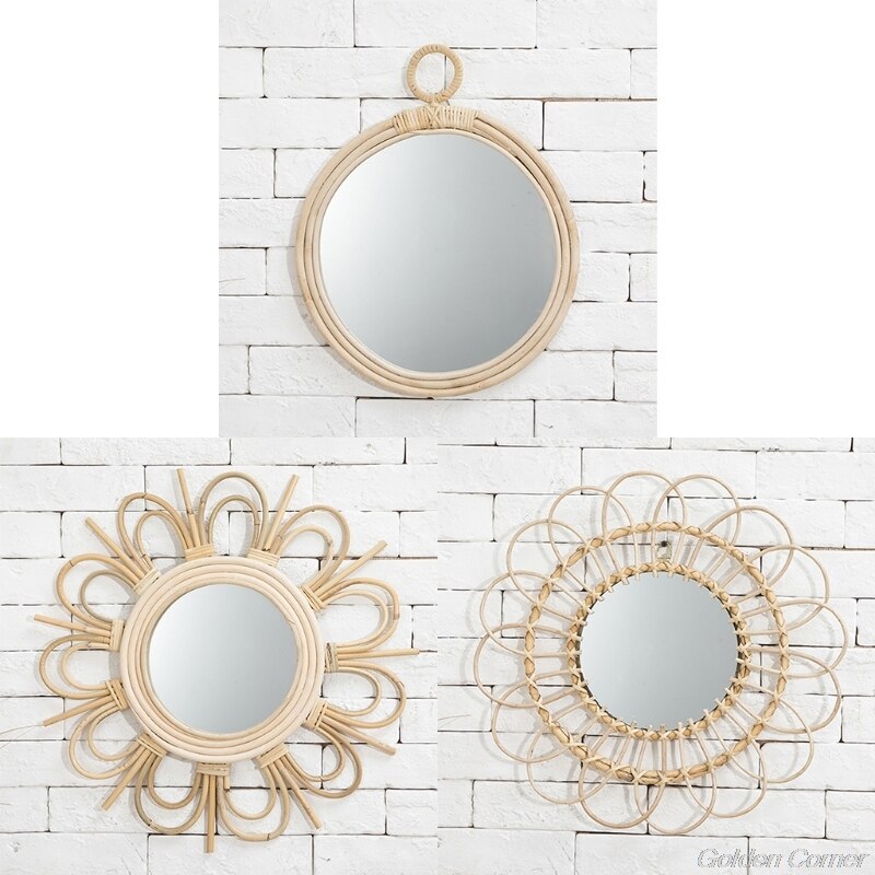 Rattan arte inovadora decoração homestay maquiagem espelho de vestir banheiro parede pendurado espelhos d23 20 dropshipping