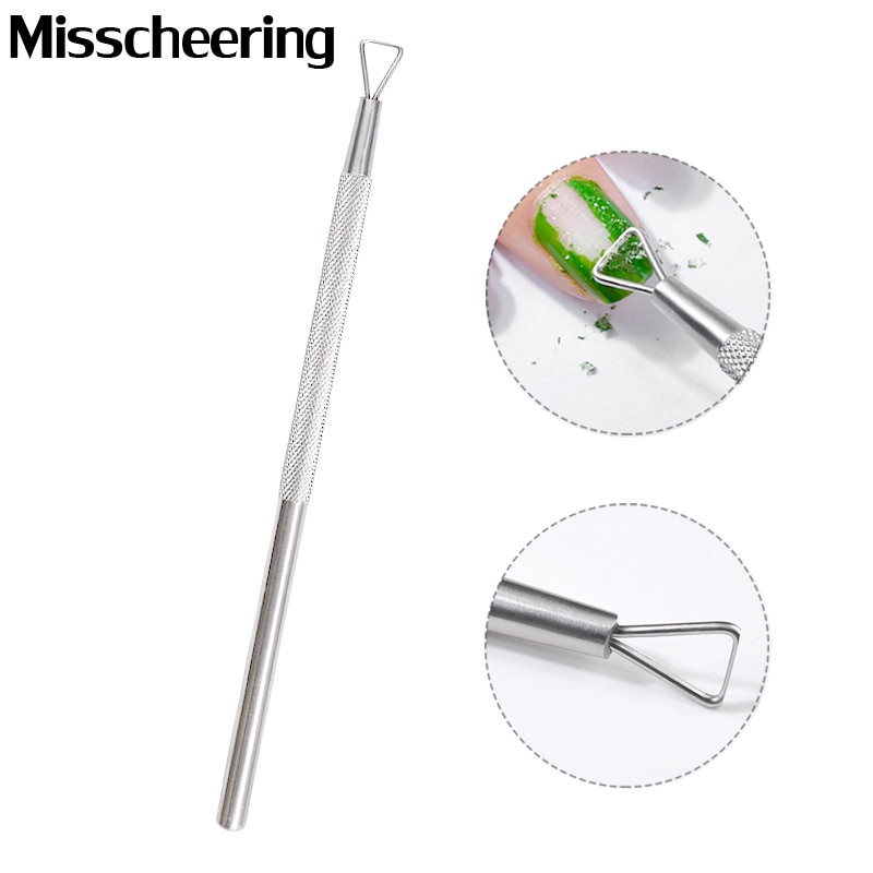 Driehoek Hoofd Nail Gel Polish Remover Tool Rvs Stick Staaf Cuticle Pusher Lak Cleaner Nail Art Care Tool
