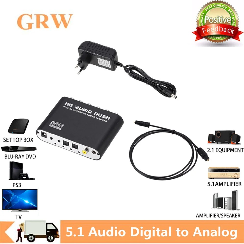 GRWIBEOU 5.1 CH Digitaal naar Analoog Audio Converter Decoder Versterker Audio SPDIF Coaxiaal naar RCA DTS AC3 Optisch Digitaal naar Analoog