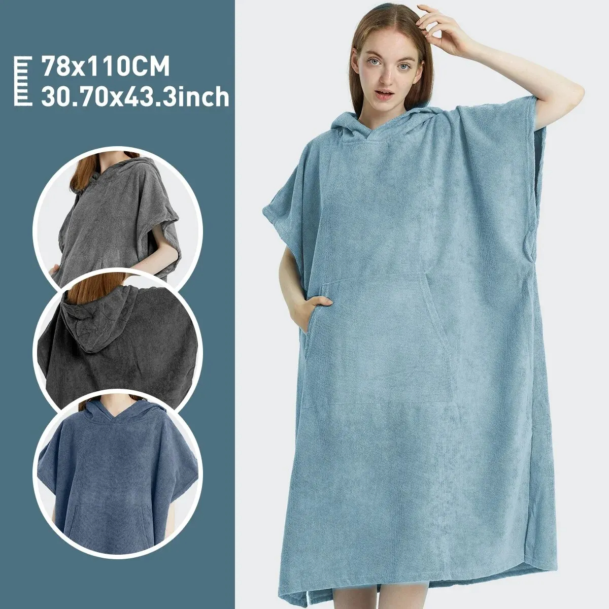 Surfen-Poncho, Handtuch-Poncho, schnell trocknendes Handtuch, Kapuzenpullover, Mikrofaser, Strandmantel, Wickelponcho, Badetuch, Strandponcho für Erwachsene