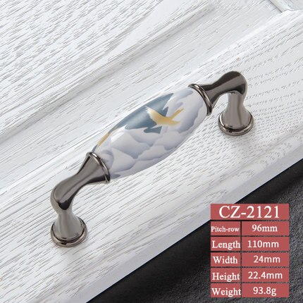 Sky blue/Ceramic Door Handles European Antique Furniture Handles Drawer Pulls Kitchen Cabinet Knobs and Handles: CZ-2121-96