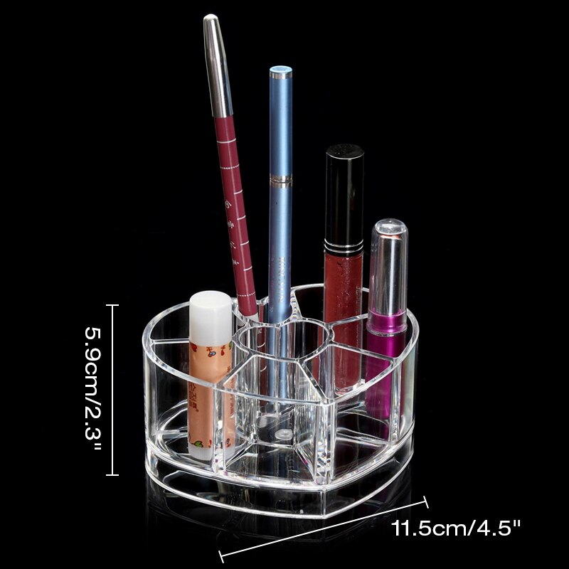 Klar akryl makeup organizer toiletartikler opbevaring etui hjerteformet læbestift makeup børste opbevaring holder
