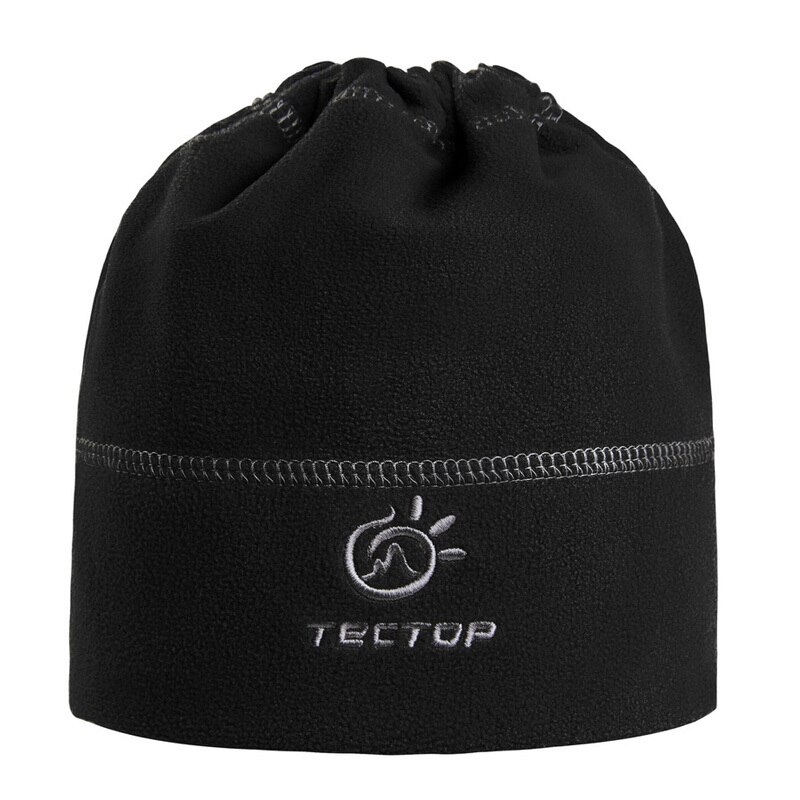Tectop vinter udendørs vindtæt termisk vandring cap holder varm fleece hat: Sort