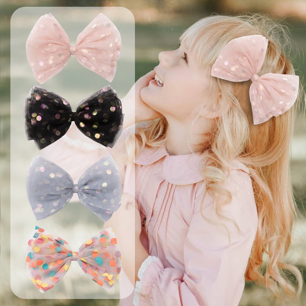 Lazos de hilo de lentejuelas para niñas pequeñas, horquillas de Organza hechas a mano con Clips, tocado de Boutique para niñas, accesorios para el cabello